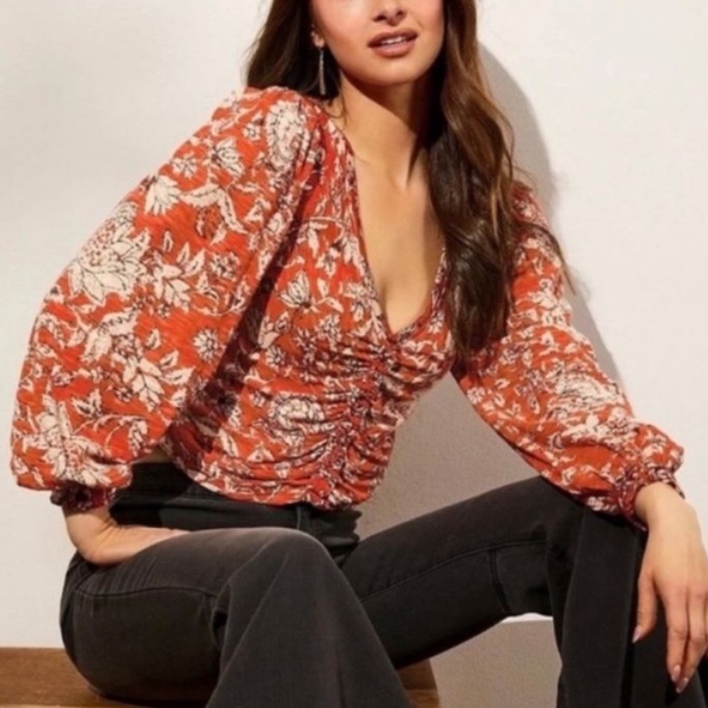 BOGO! Free People Say The Word Ruched Floral Blouse Size Small